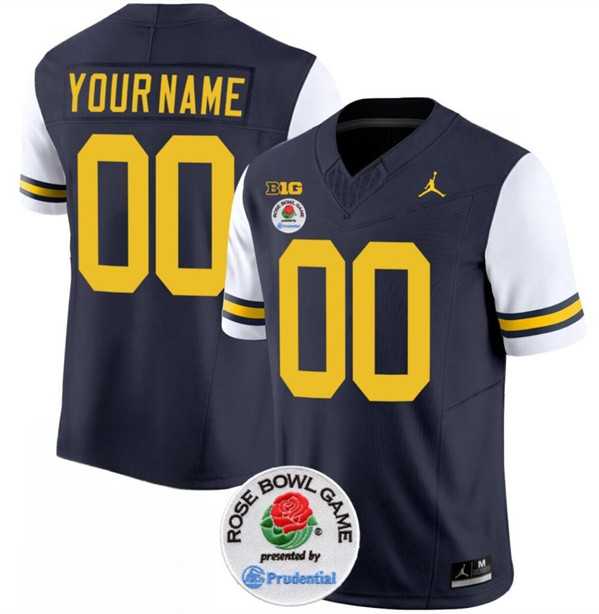 Mens Michigan Wolverines ACTIVE PLAYER Custom 2023 F.U.S.E. Navy White Rose Bowl Patch Stitched Jersey->customized ncaa jersey->Custom Jersey